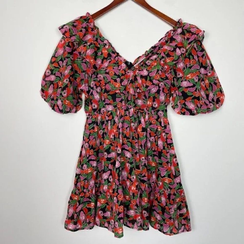 Banjanan Scorpio Floral Cotton Babydoll Mini Dress Mini Bloom Vivid Black NWT - Picture 7 of 9